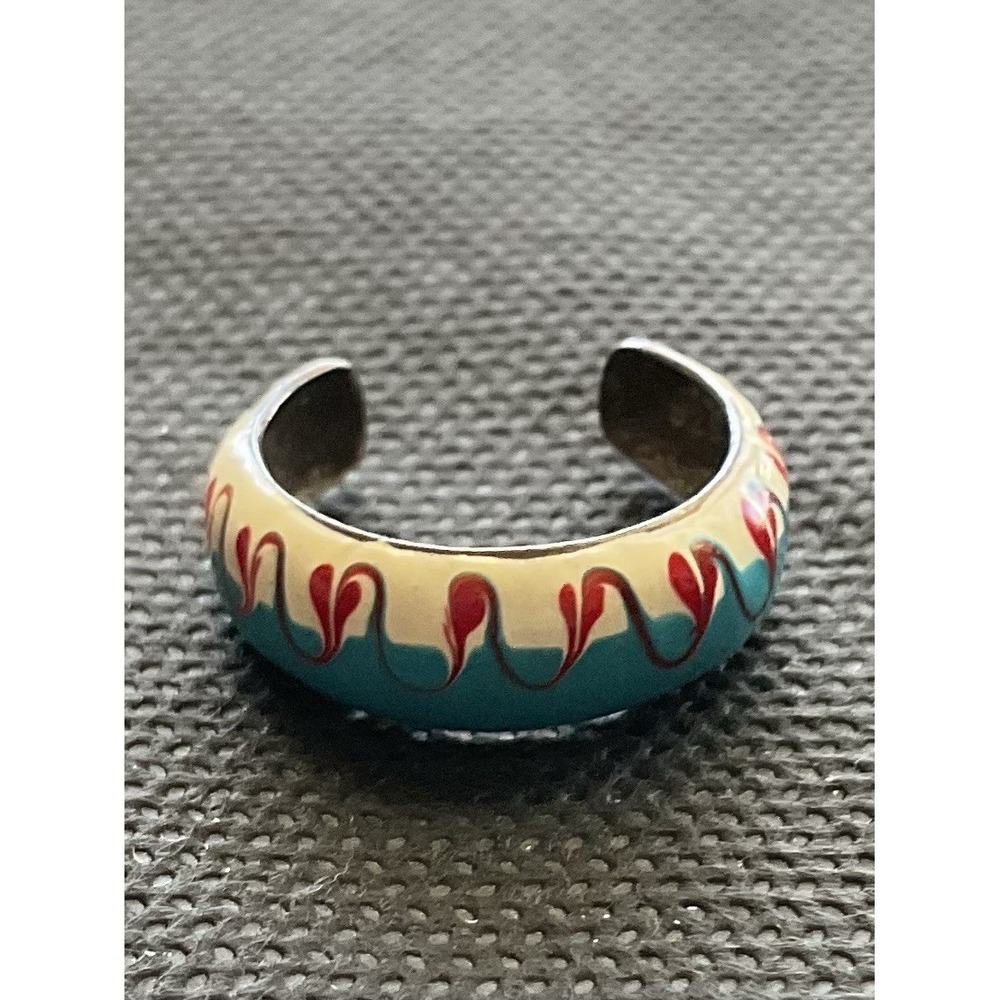 vintage sterling silver ring Blue Wave Enamel Design Size 5